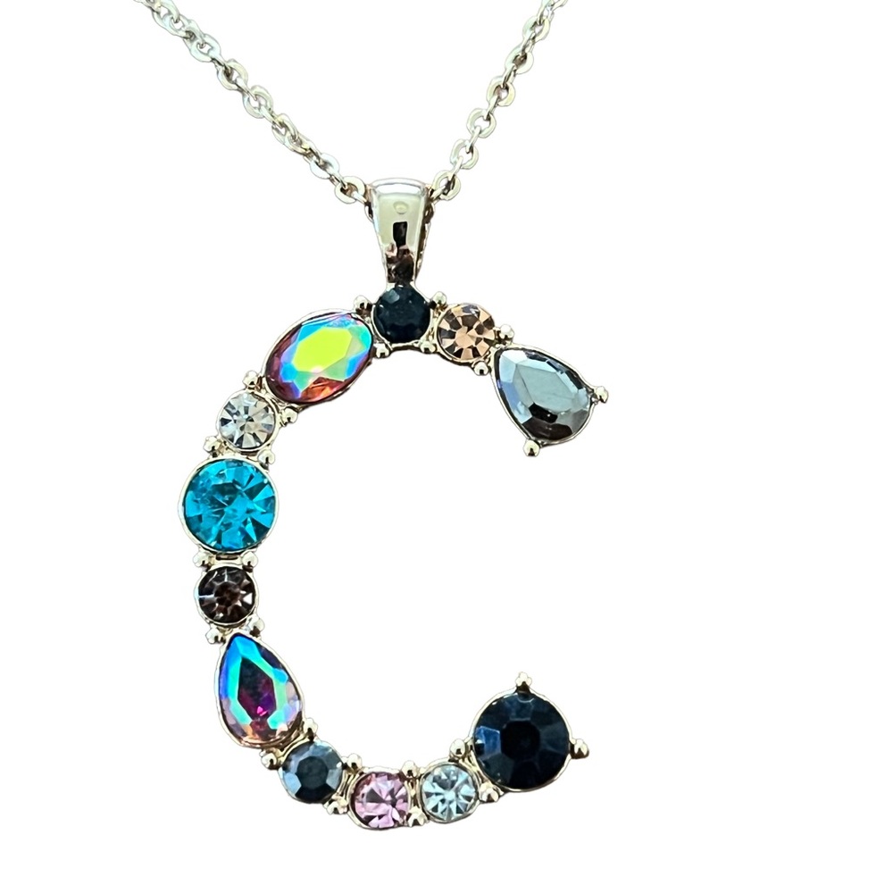 Bella Jack C monogram initial gemstone and gold necklace NWT